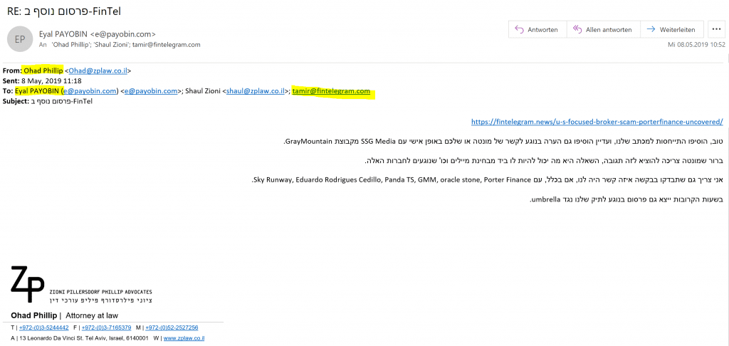 ZP advocates and Ohad Phillip Email to Tamir and Eyal Nachum