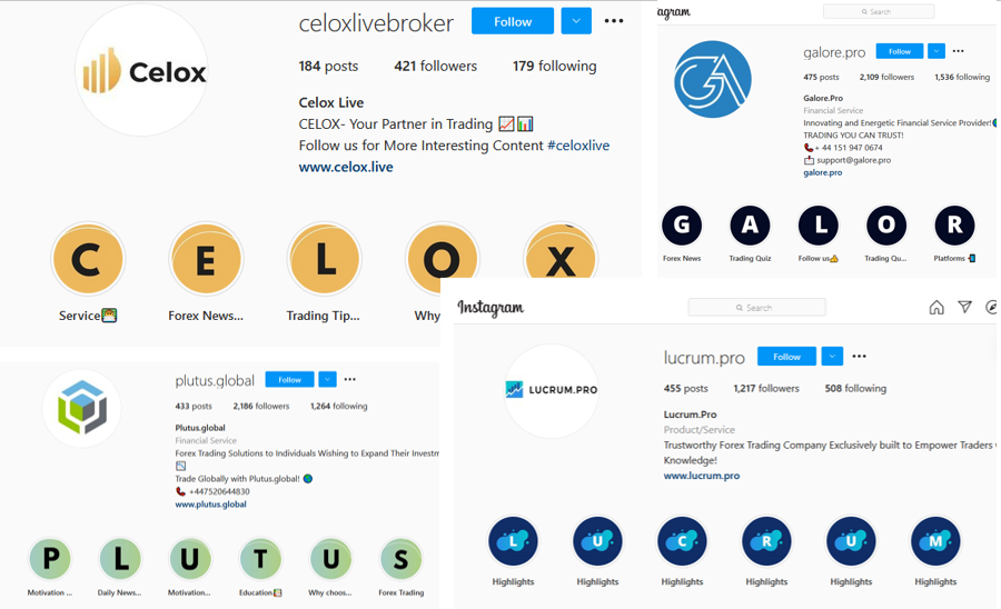 Plutus Racket and its scams Celox Plutus Galore and Lucrum on Instagram