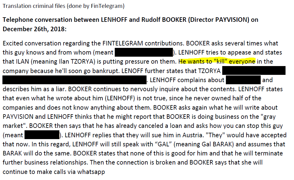 phone conversation between Uwe Lenhoff and Rudolf Booker (translation from criminal files)
