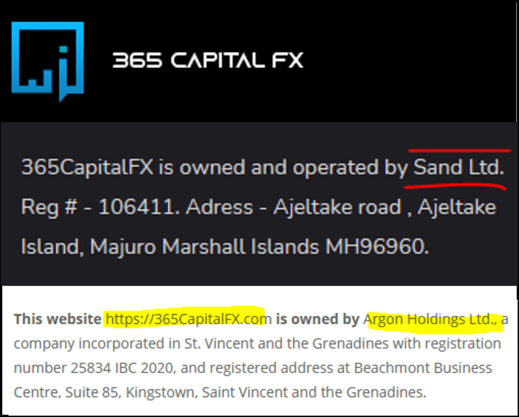 365CapitalFX broker operated by Argon Holdings Ltd and Sand Ltd