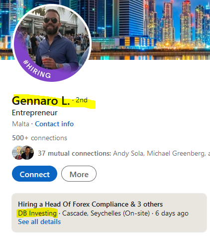 Gennaro Lanza and Capital Solutions looking for employees for DB Investing