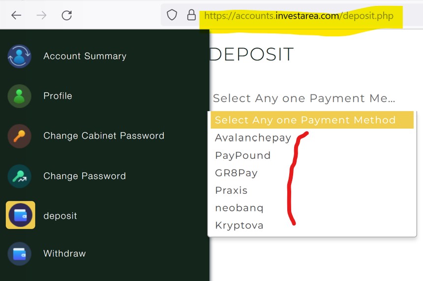 Broker scam invest area and its payment options including Praxis Cashier