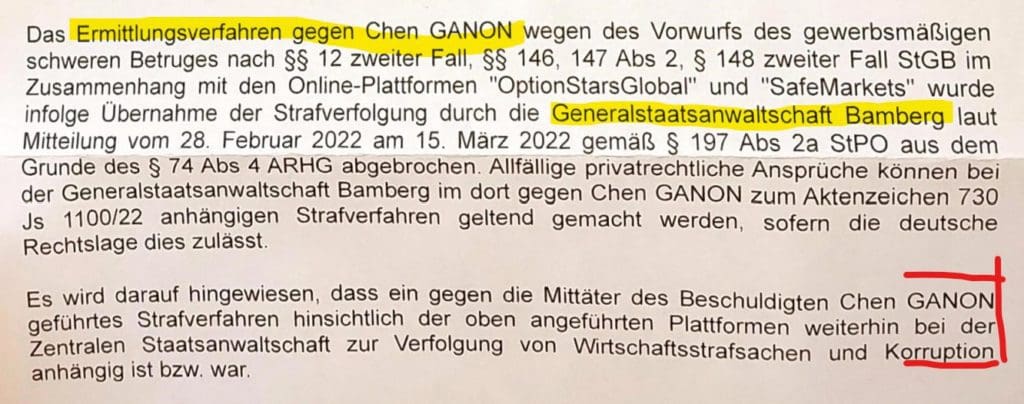 Austrian prosecutors inform that Chen Ganon will be also prosecutoed in Germany