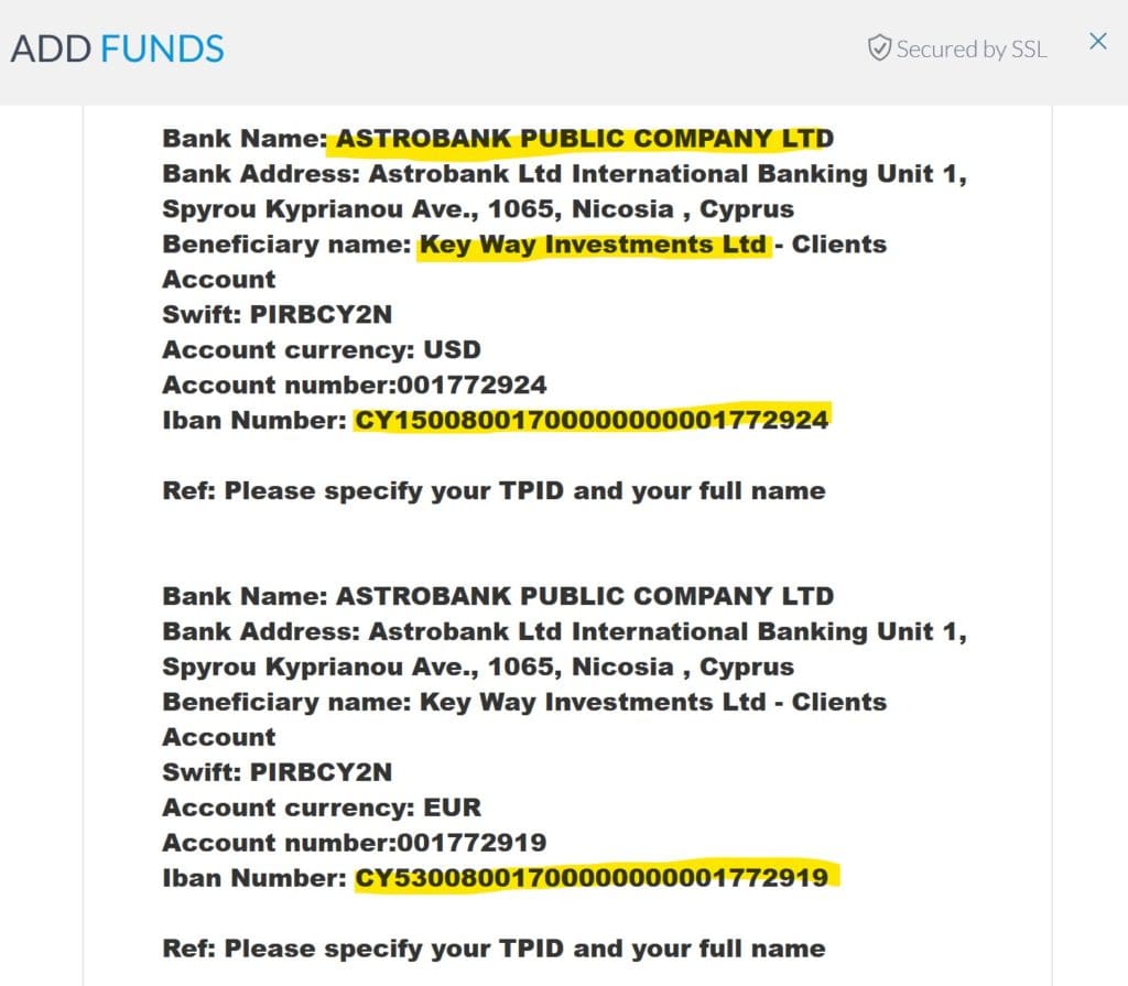 pre-KYC deposits to Capex bank accounts with Astrobank