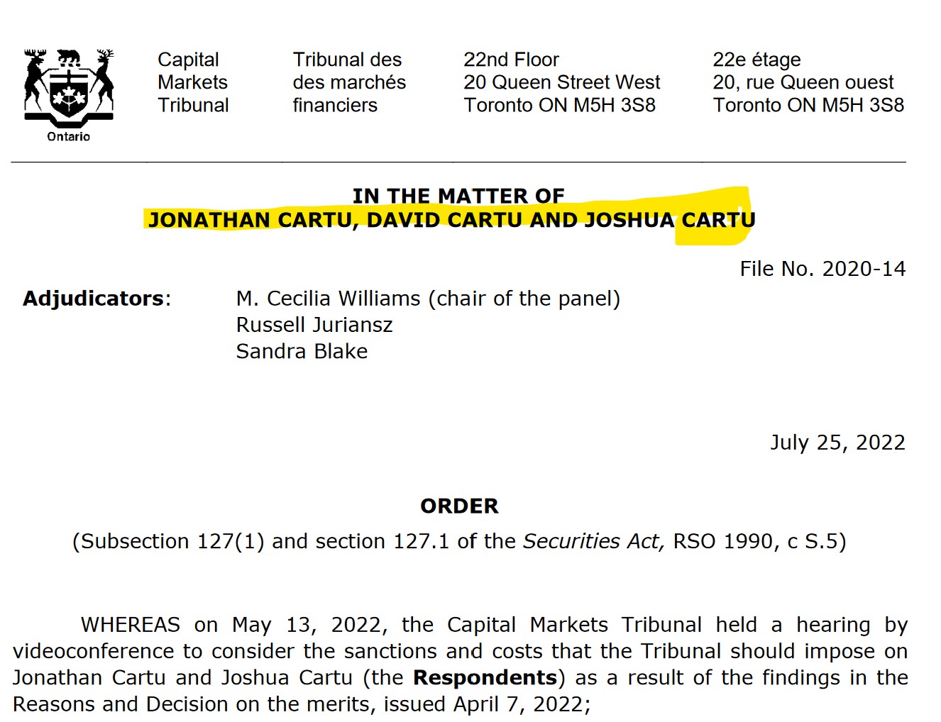 Breaking News - OSC Orders Cartu Brothers To Pay Millions In Fines And ...