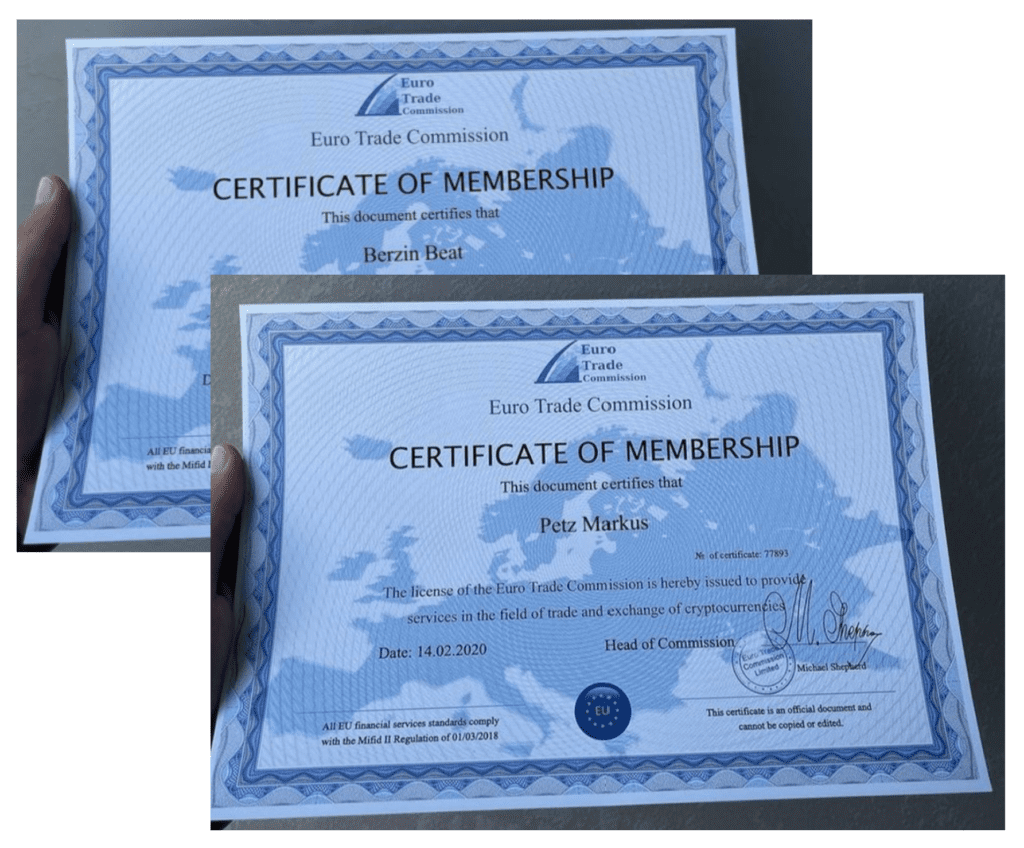 Fake Certificates Euro Trade Commission