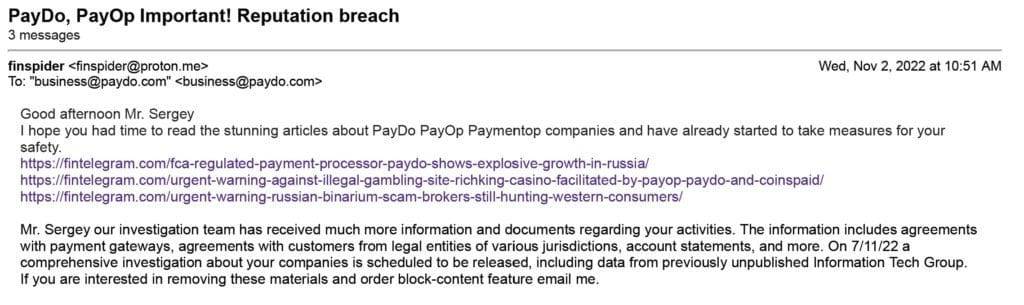 Reputation breach PayDo