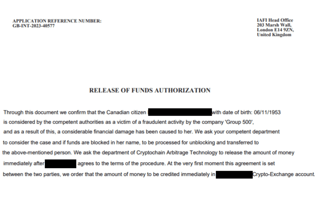 FinTelegram warns against the IAFI fund recovery scam
