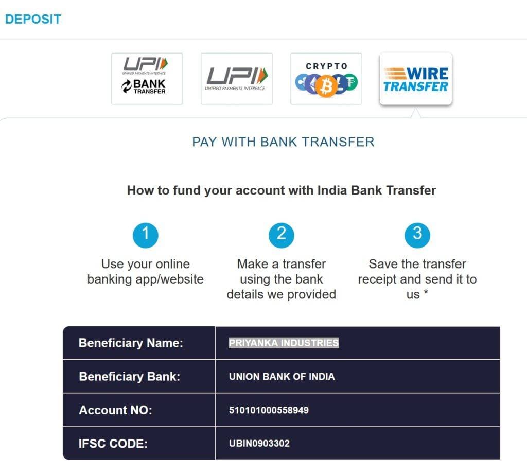 PRIYANKA INDUSTRIES facilitates payments for the TradeNext broker scheme